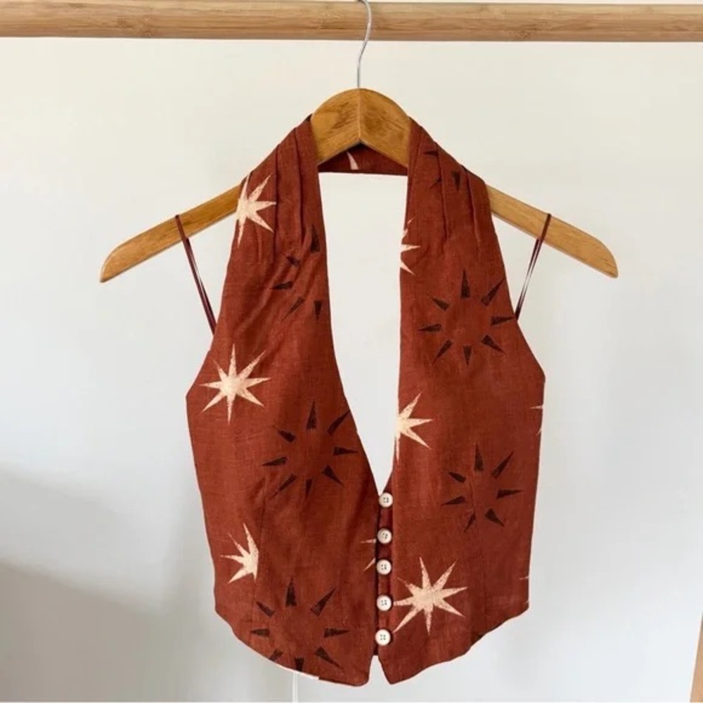 ZARA Sun print linen top 8174-514